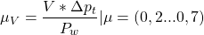 \[ \mu_V = \frac{V * \Delta p_t}{P_w} | \mu = (0,2 . . . 0,7) \]